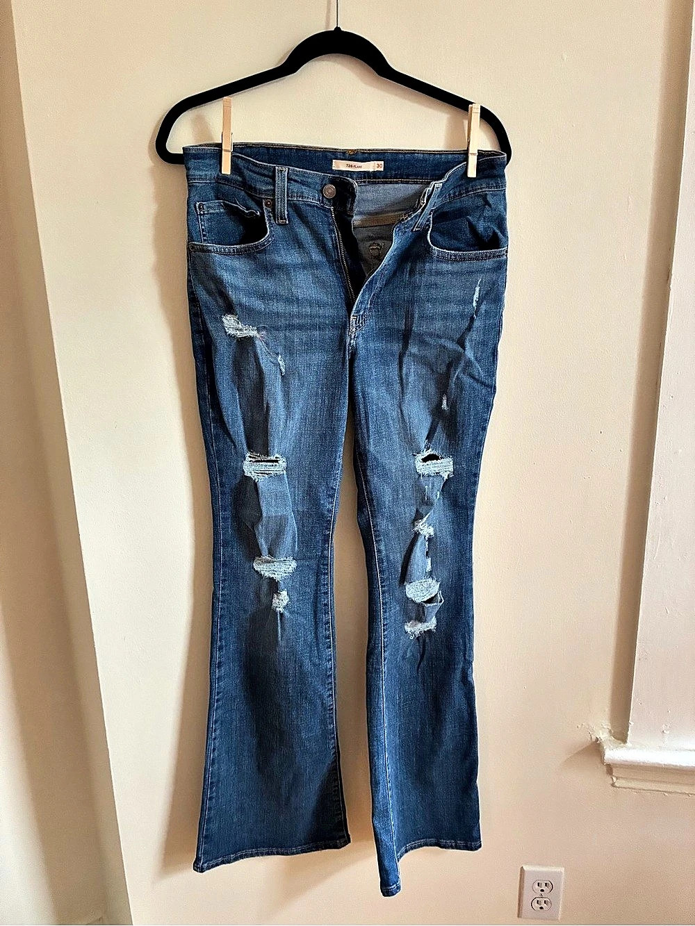 Levi's 726 Flare Distressed Flare Jeans Waist 30 Blue
